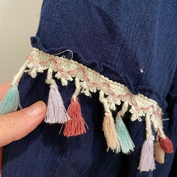 Secret Language navy embroidered tassel dress maxi medium - Picture 4 of 5